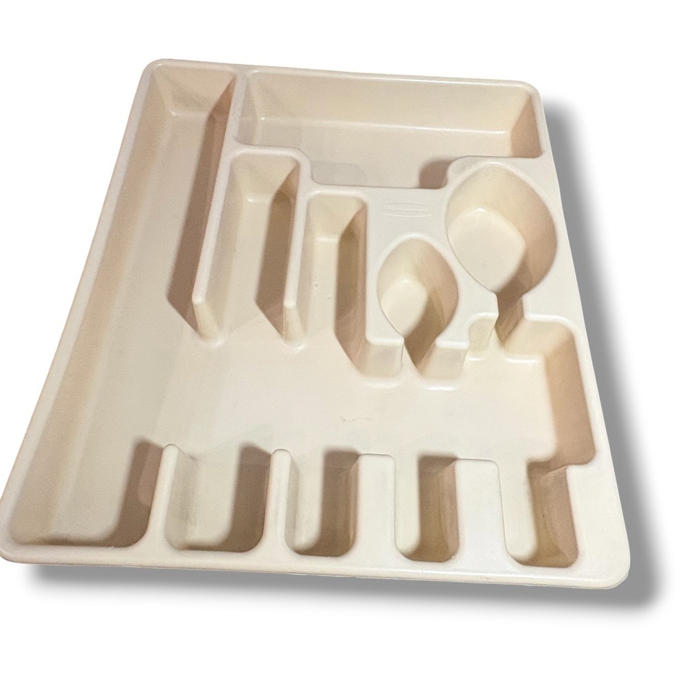 Vintage Rubbermaid Silverware Drawer Organizer Almond Plastic Tray 6 Slot - Picture 3 of 6